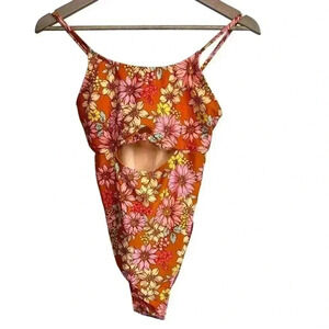 Cat & Jack One Piece Floral 70s Vibe Bathing Suit with Cut Out | Size XL 14/16
